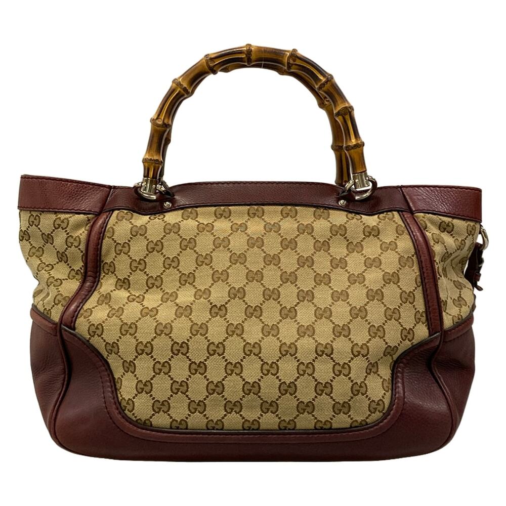 Gucci GG/Bamboo Tote Bag 246860 Beige Dark Brown Bordeaux Jacquard Leather - Picture 3 of 15
